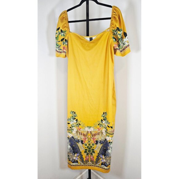 Shein Curve Floral Print Short Sleeve Midi Dress-Yellow Multi-SZ 3X - Picture 1 of 7
